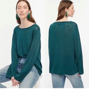J Crew Relaxed Linen Crewneck Oversized Beach Sweater S Forest Green Lightweight